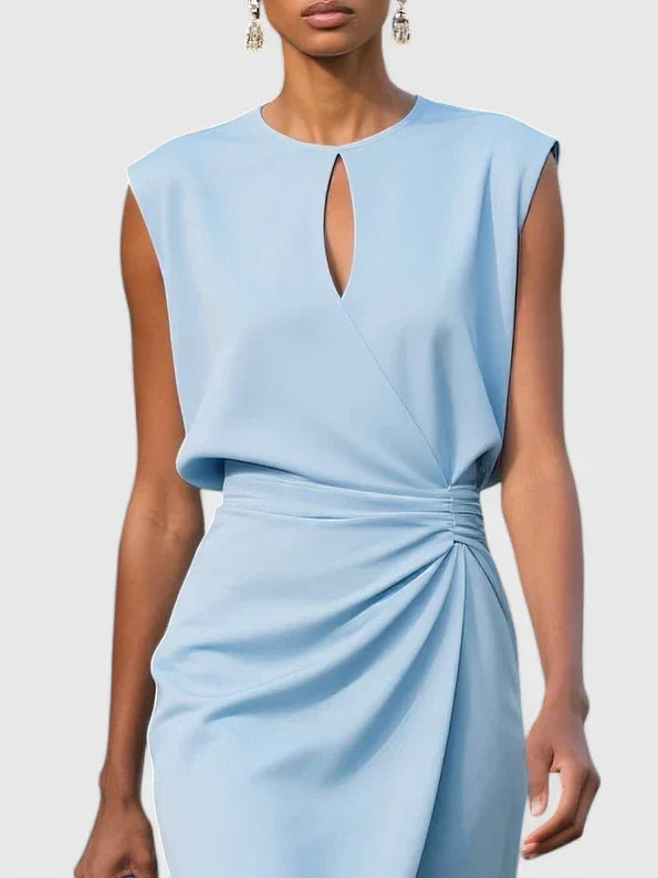 Elegant Midi Dress for Women with Keyhole Neckline Ruched Waist Cocktail Style