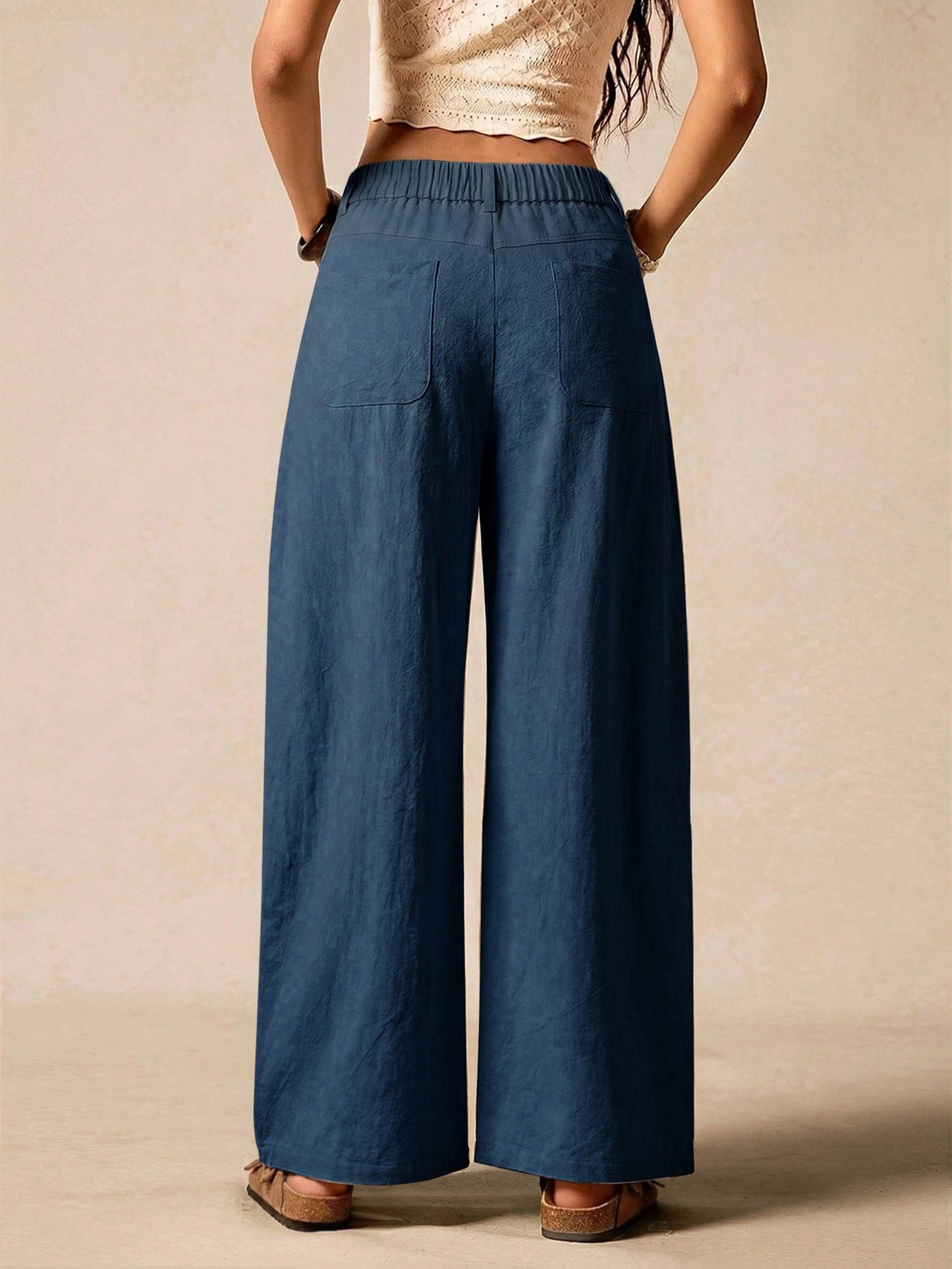 Effortless Linen Wide Leg Trousers for Women with High Waist Button Front Relaxed Casual Style
