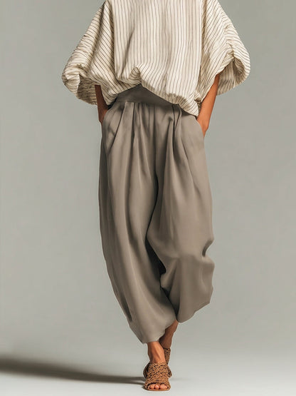 Effortless Two Tone Wide Leg Pants Set for Women with Cropped Sleeve Relaxed Fit