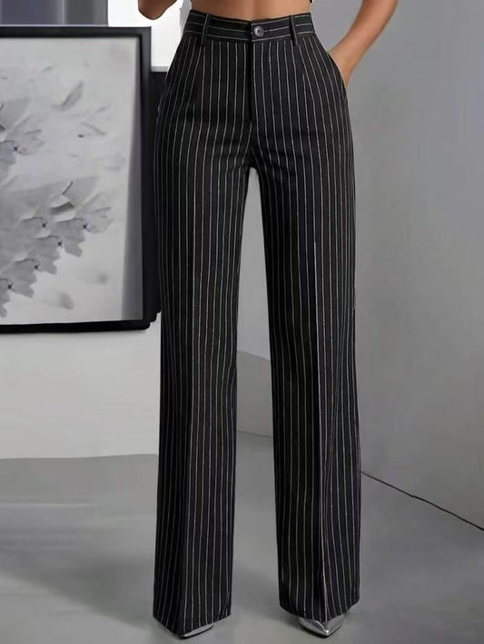 Effortless Wide Leg Trousers for Women with High Waist Pinstripe Flowy Business Casual Style