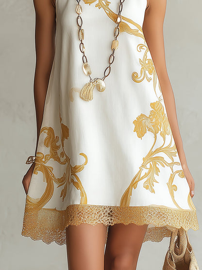 Elegant White Floral Halter Mini Dress for Women with Flowy A Line Style