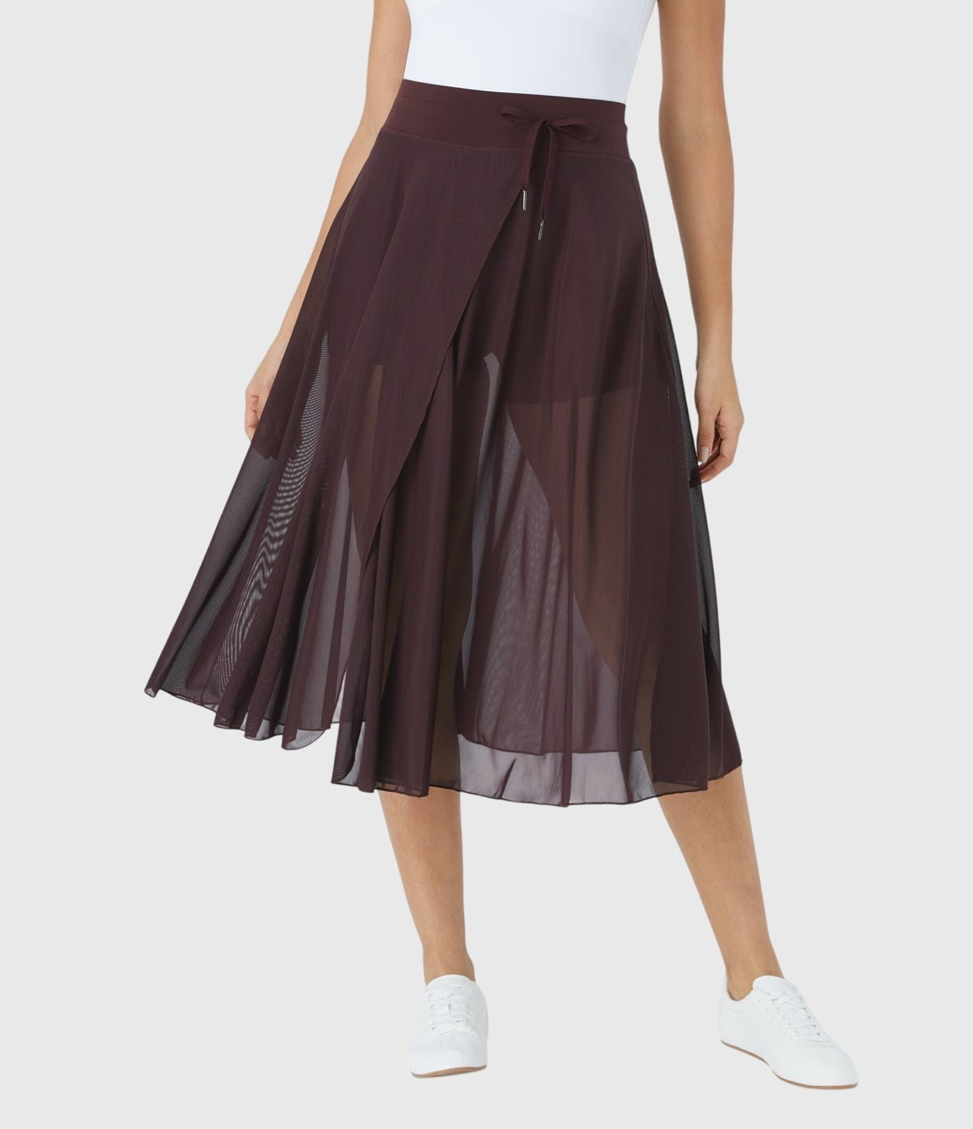 Effortless Sage Green Mesh Skirt for Women with High Waist Drawstring A Line Flowy Style