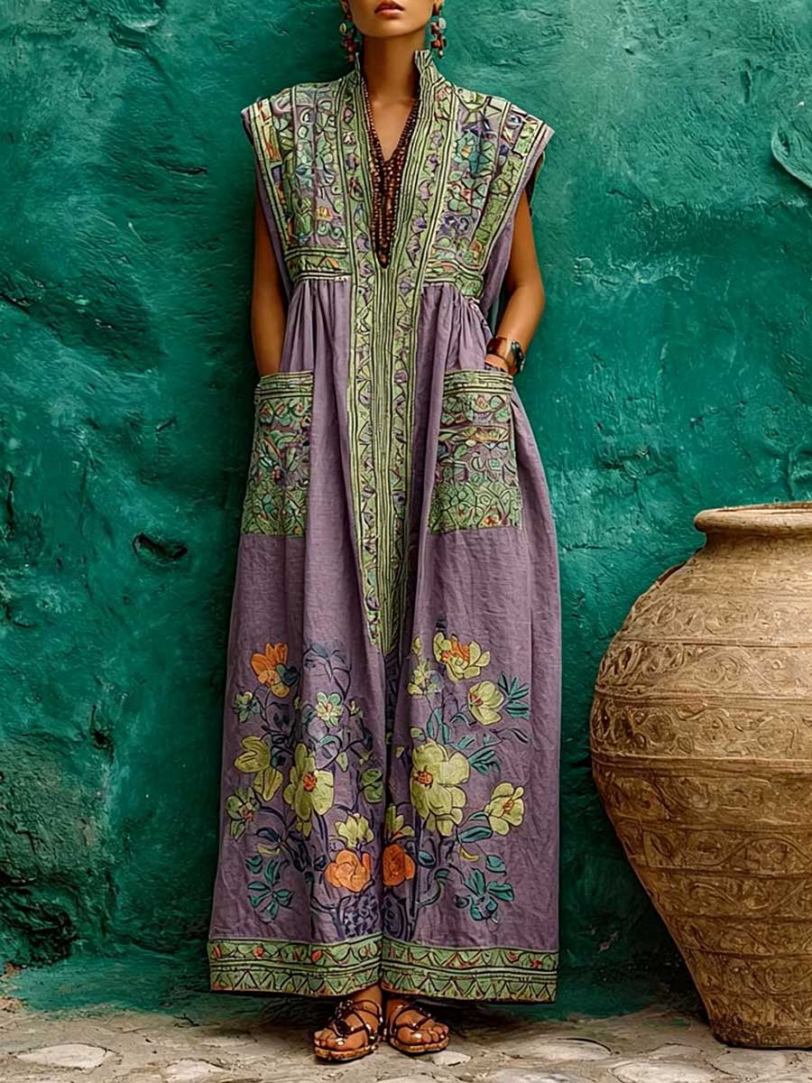 Effortless Floral Maxi Dress for Women with V-Neck Tiered Skirt Casual Summer Style