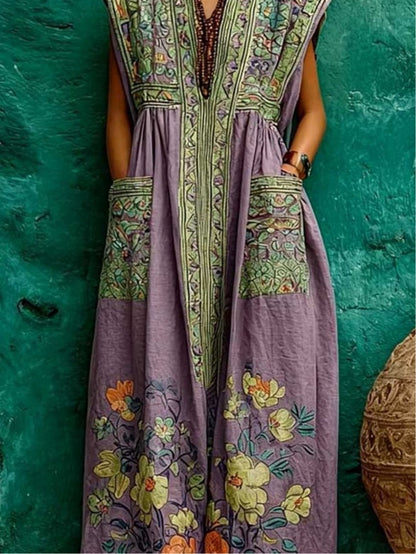 Effortless Floral Maxi Dress for Women with V-Neck Tiered Skirt Casual Summer Style