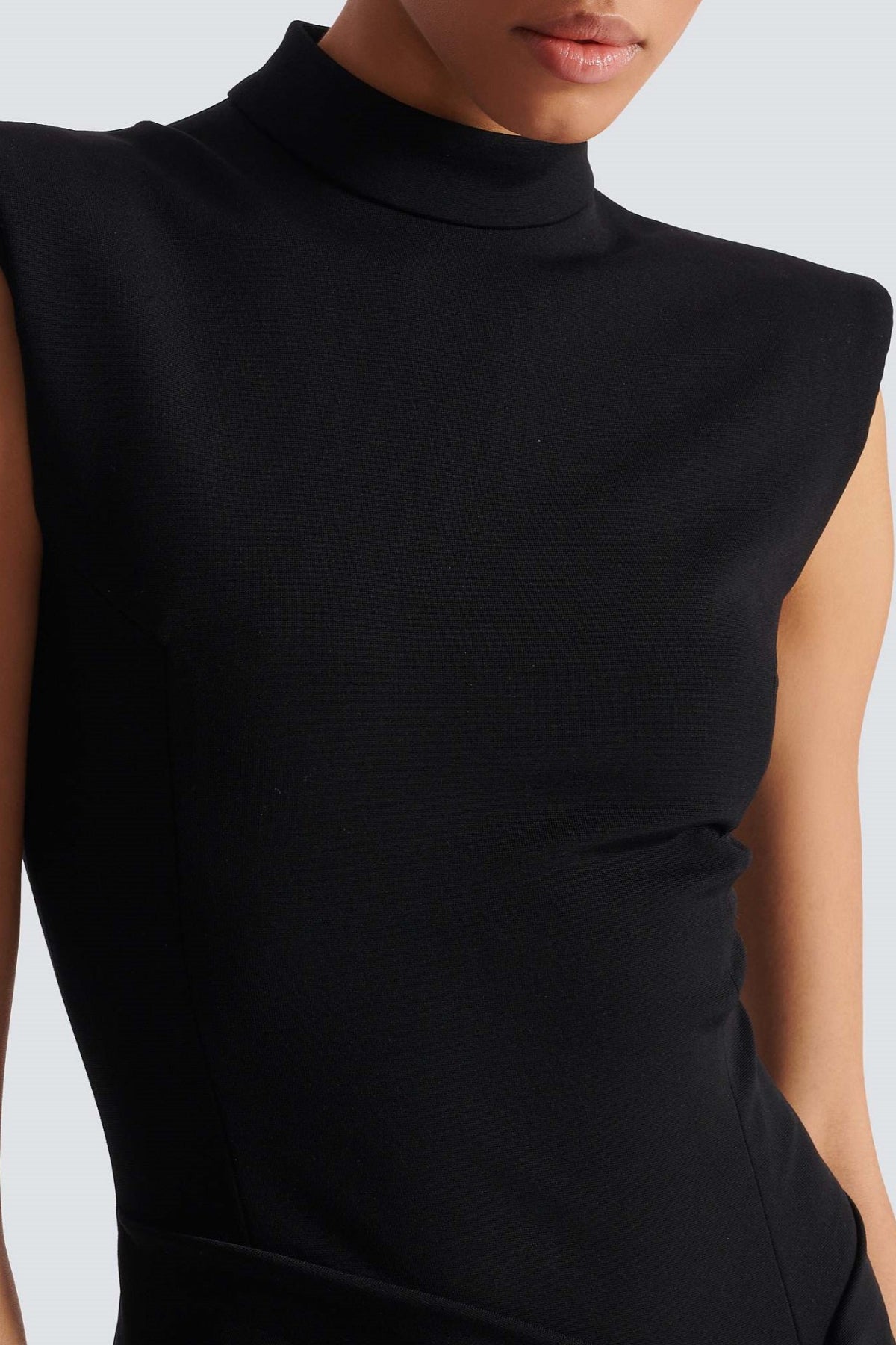 Sleek Black Maxi Dress for Women with Mock Neck Sleeveless Front Slit Bodycon Evening Style