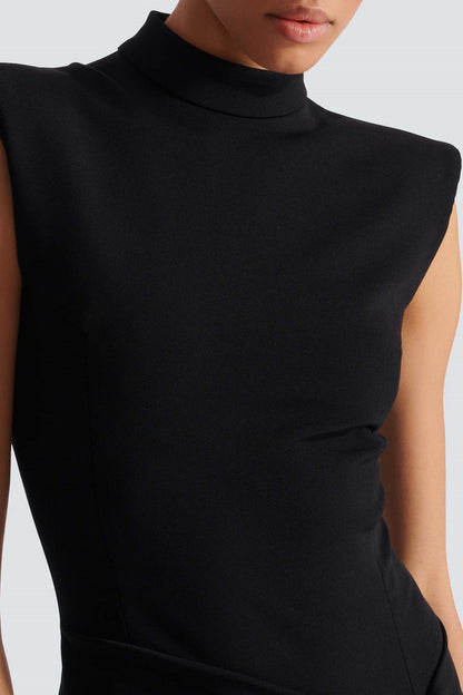 Sleek Black Maxi Dress for Women with Mock Neck Sleeveless Front Slit Bodycon Evening Style