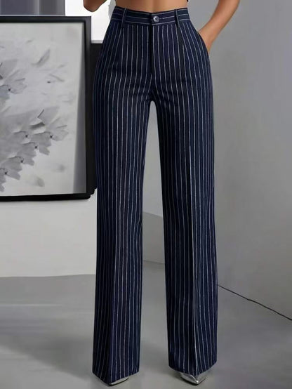 Effortless Wide Leg Trousers for Women with High Waist Pinstripe Flowy Business Casual Style
