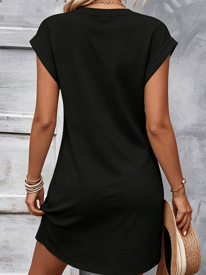 Effortless Little Black Dress for Women with V-Neck Cap Sleeve Loose Fit Casual Everyday Style