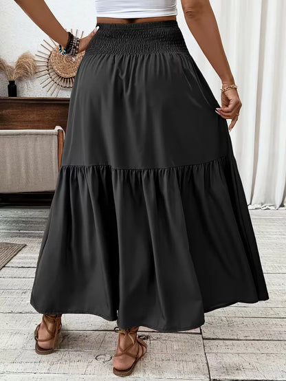 Effortless Tiered Maxi Skirt for Women with High Waist Smocked Flowing Boho Style