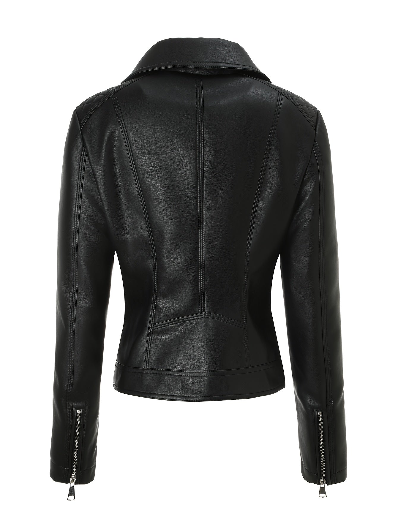 Elegant Leather Moto Jacket for Women with Notch Lapel Asymmetric Zip Front Fitted Style