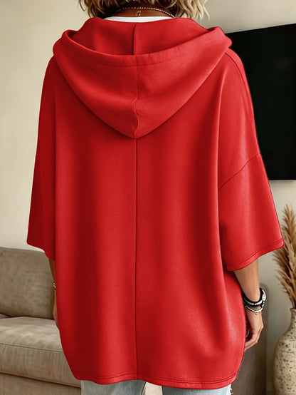 Comfortable Fleece Oversized Hoodie for Women with Drawstring Hood Batwing Sleeve Kangaroo Pocket Relaxed Style