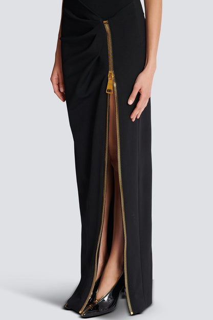 Sleek Black Maxi Dress for Women with Mock Neck Sleeveless Front Slit Bodycon Evening Style