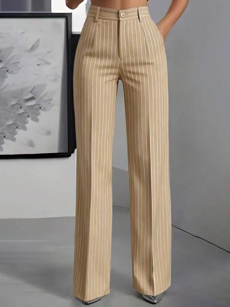 Effortless Wide Leg Trousers for Women with High Waist Pinstripe Flowy Business Casual Style