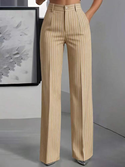 Effortless Wide Leg Trousers for Women with High Waist Pinstripe Flowy Business Casual Style