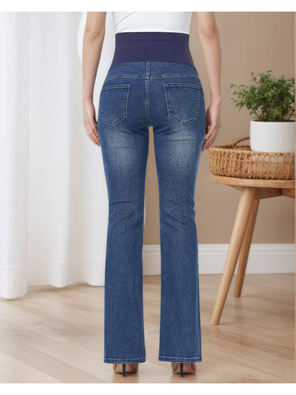 Effortless Denim Maternity Jeans for Women with Belly Panel Flare Leg Stretch Casual Style
