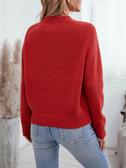 Cozy Red Christmas Tacky Sweater for Women with Crew Neck Long Sleeve Tree Print Knit Style