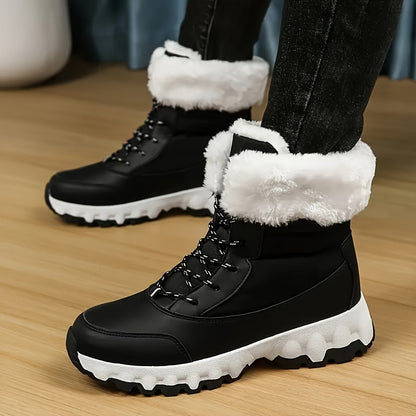 Warm Lace Up Snow Boots for Women with Faux Fur Cuff Chunky Grip Sole Winter Snowproof Style