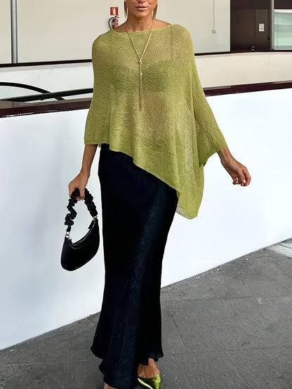 Effortless Poncho Shirt for Women with Asymmetric Hem Draped Knit Relaxed Style