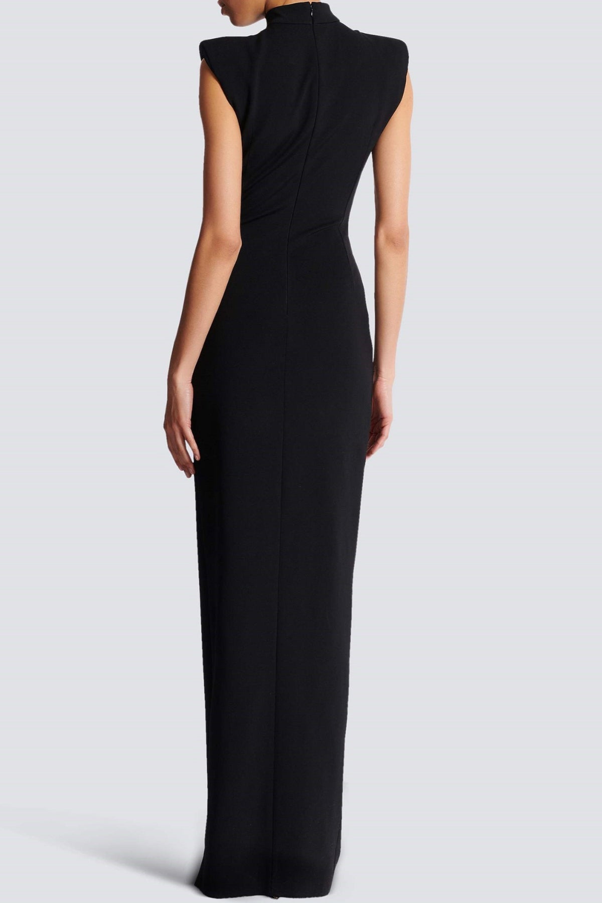 Sleek Black Maxi Dress for Women with Mock Neck Sleeveless Front Slit Bodycon Evening Style