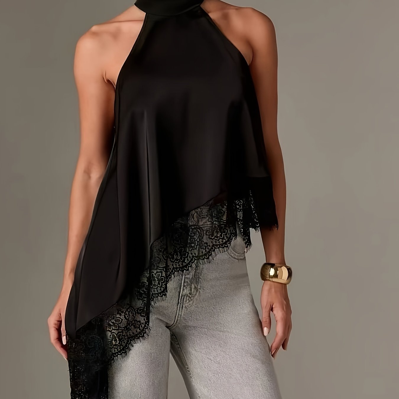 Effortless Going Out Top for Women with Asymmetric Fringe Halter Style