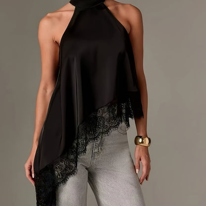 Effortless Going Out Top for Women with Asymmetric Fringe Halter Style