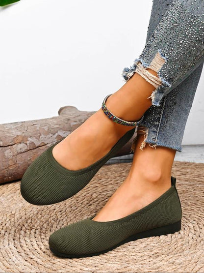 Comfortable Ballet Flats for Women with Round Toe Knit Air Cushioned Breathable Style