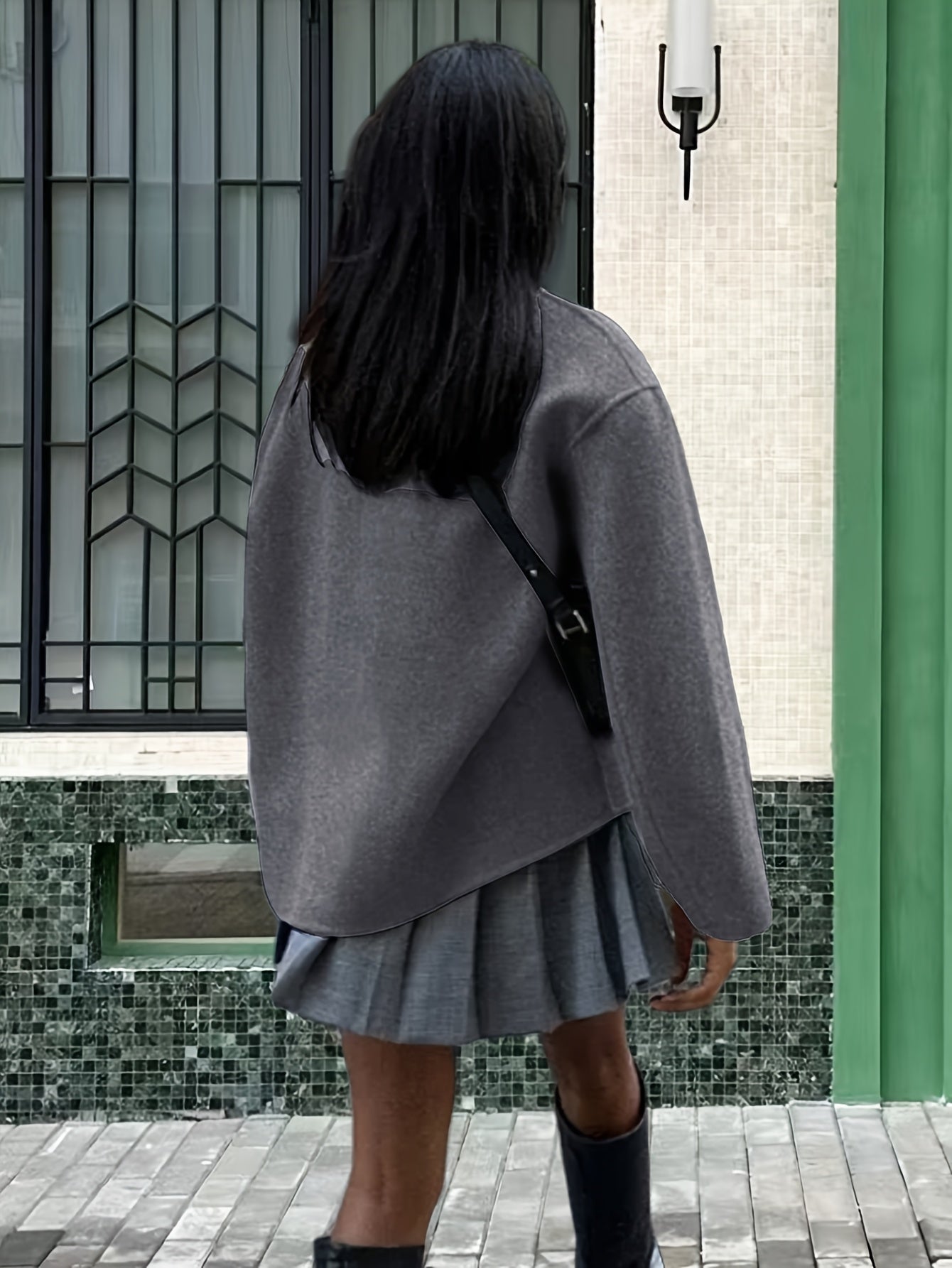 Effortless Wool Pea Coat for Women with Stand Collar Long Sleeve Double Breasted Oversized Casual Style