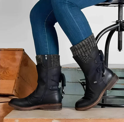 Cozy Suede Winter Boots for Women with Knit Cuff Lace Up Side Zip Style