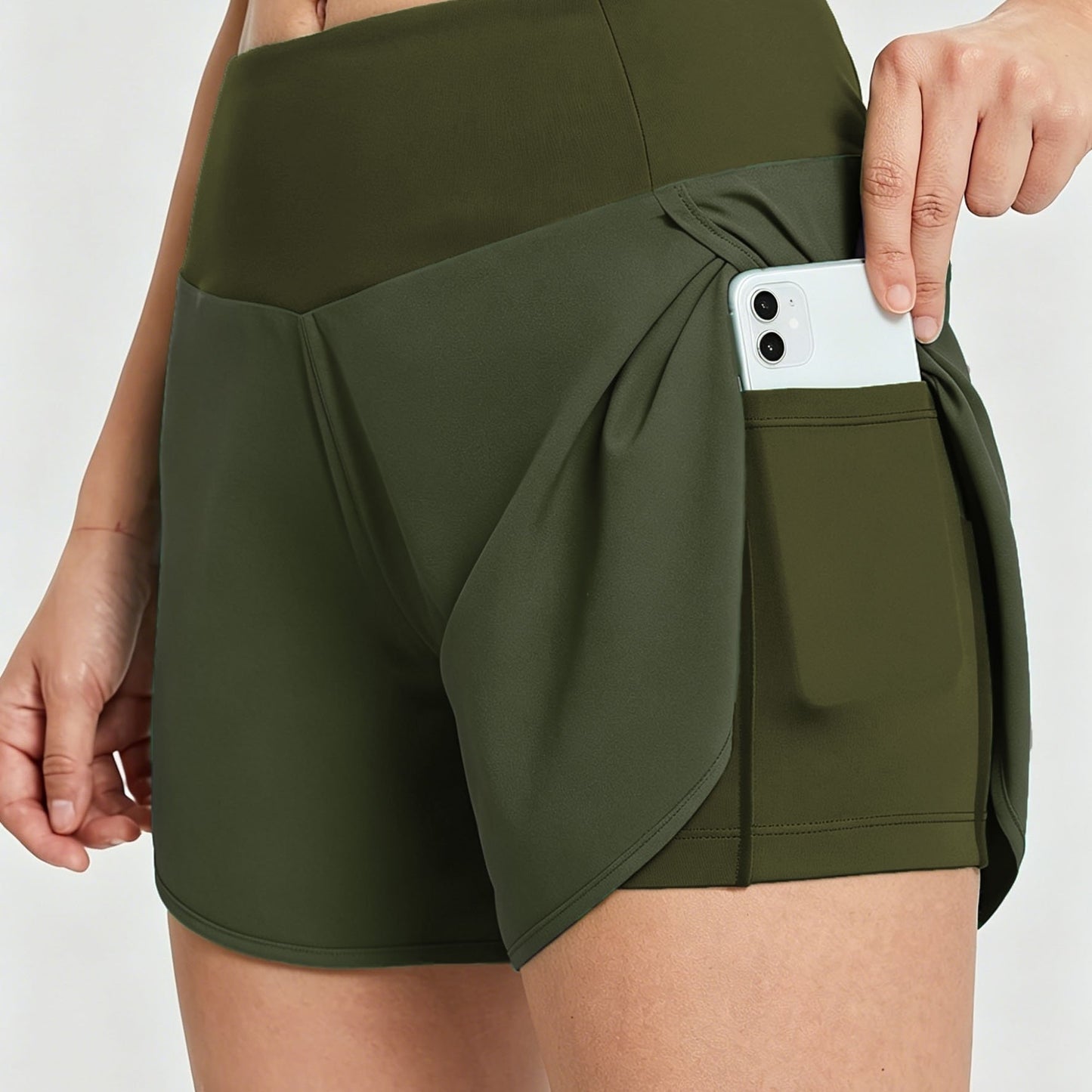 Effortless Running Shorts for Women with High Waist Side Pocket Curved Hem Athletic Style