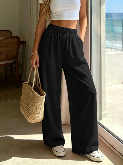 Effortless Linen Wide Leg Pants for Women with High Waist Drawstring Flowing Casual Style