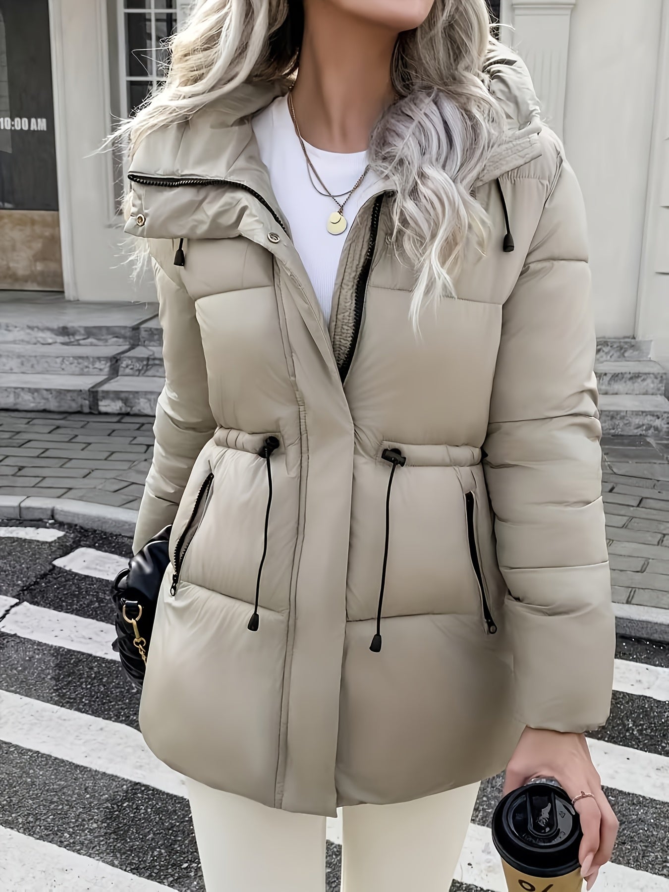 Cozy Quilted Bread Ski Jacket for Women with Stand Collar Loose Puffer Warm Winter Style