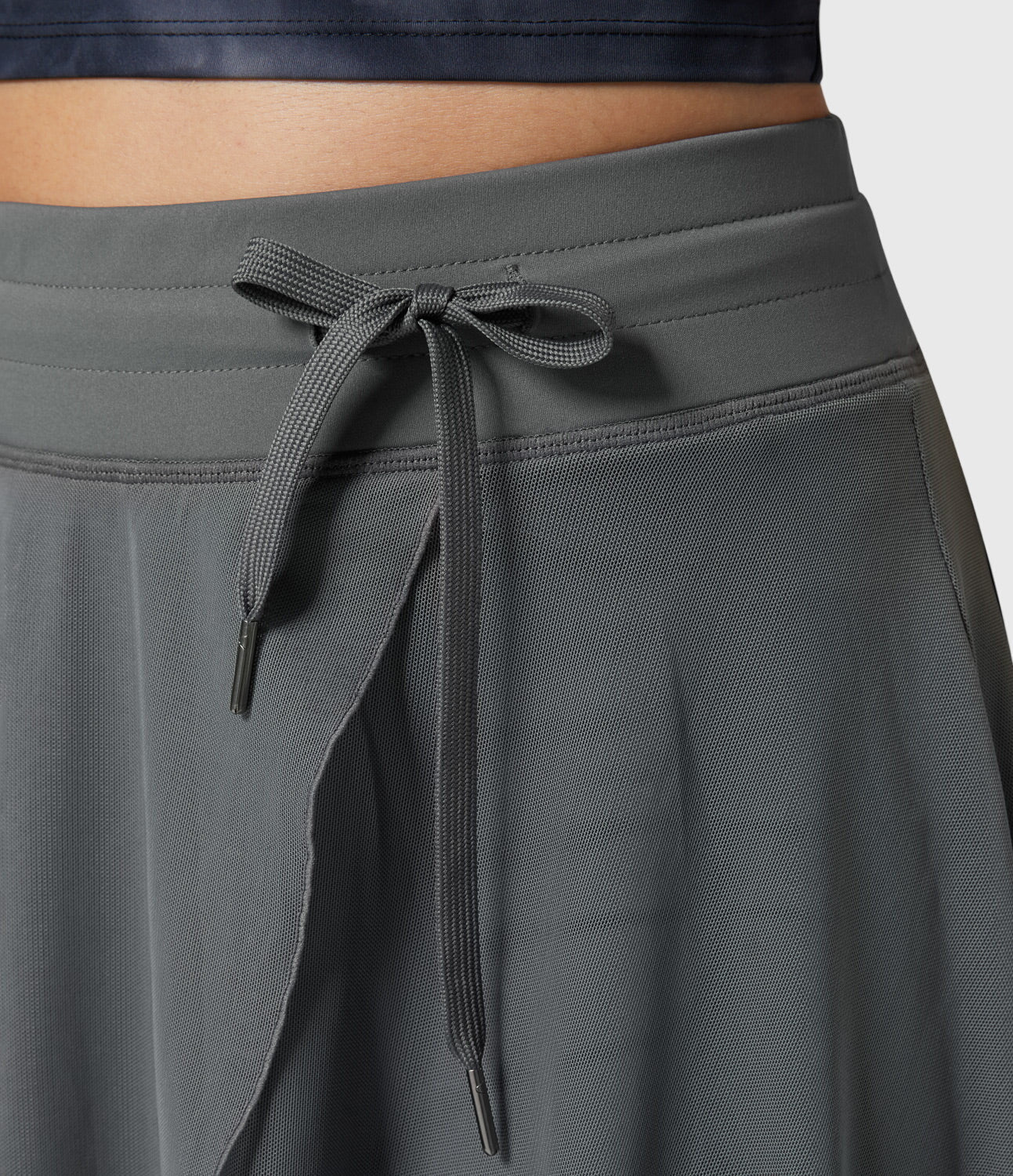 Effortless Sage Green Mesh Skirt for Women with High Waist Drawstring A Line Flowy Style