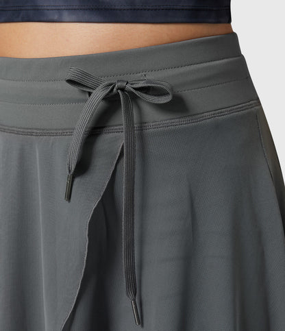 Effortless Sage Green Mesh Skirt for Women with High Waist Drawstring A Line Flowy Style