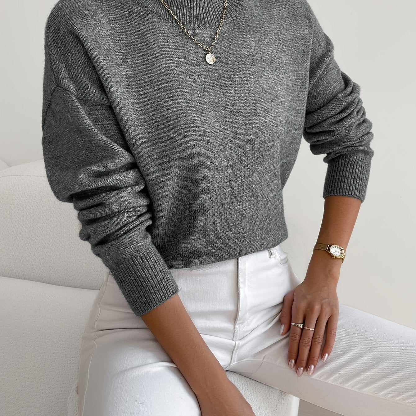 Comfortable Knit Sweater for Women with Mock Neck Long Sleeve Relaxed Oversized Style