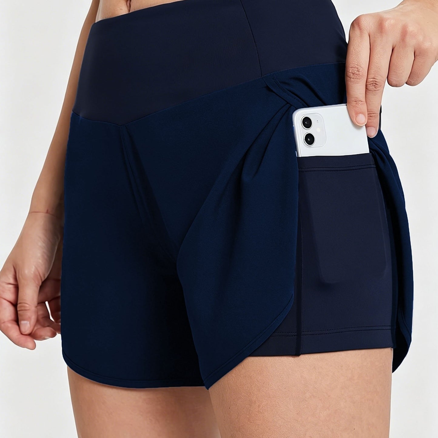 Effortless Running Shorts for Women with High Waist Side Pocket Curved Hem Athletic Style