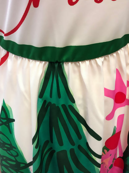 Elegant Festive Print Christmas Party Dress for Women with Scoop Neck Spaghetti Strap A Line Holiday Style