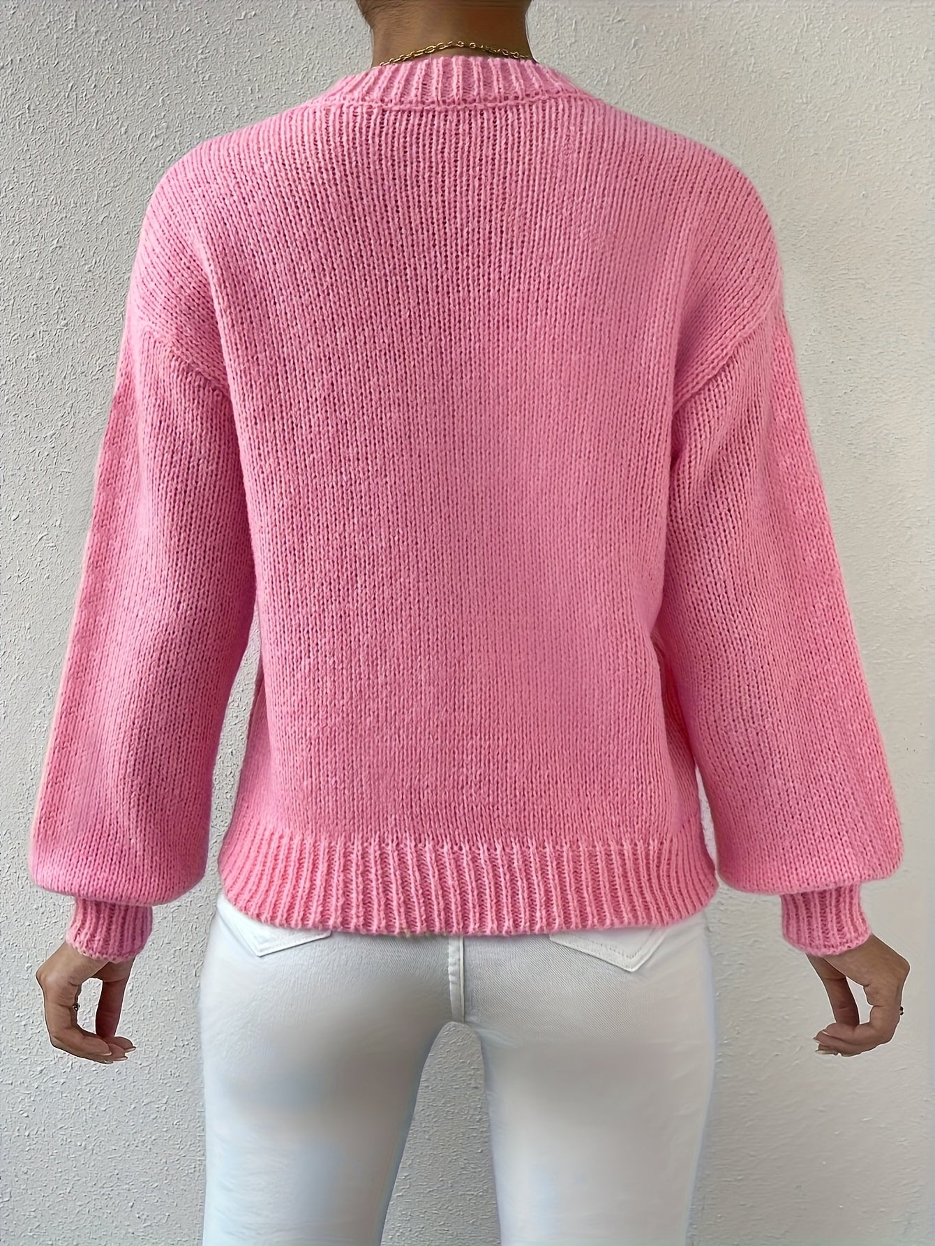 Cozy Pink Gingerbread Christmas Tacky Sweater for Women with Crew Neck Long Sleeve Knit Pullover Holiday Style