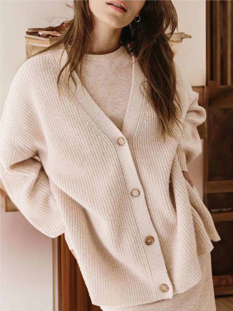 Cozy Oversized Knit Cardigan for Women with V Neck Long Sleeve Button Front Cocoon Style