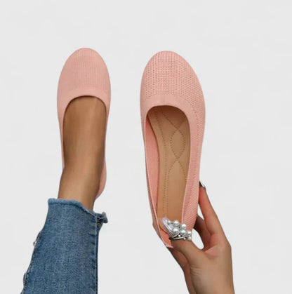 Comfortable Flats for Women with Woven Upper Round Toe Slip On Style