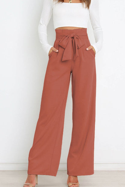 Effortless Wide Leg Pants for Women with High Waist Paperbag Belted Tapered Relaxed Style