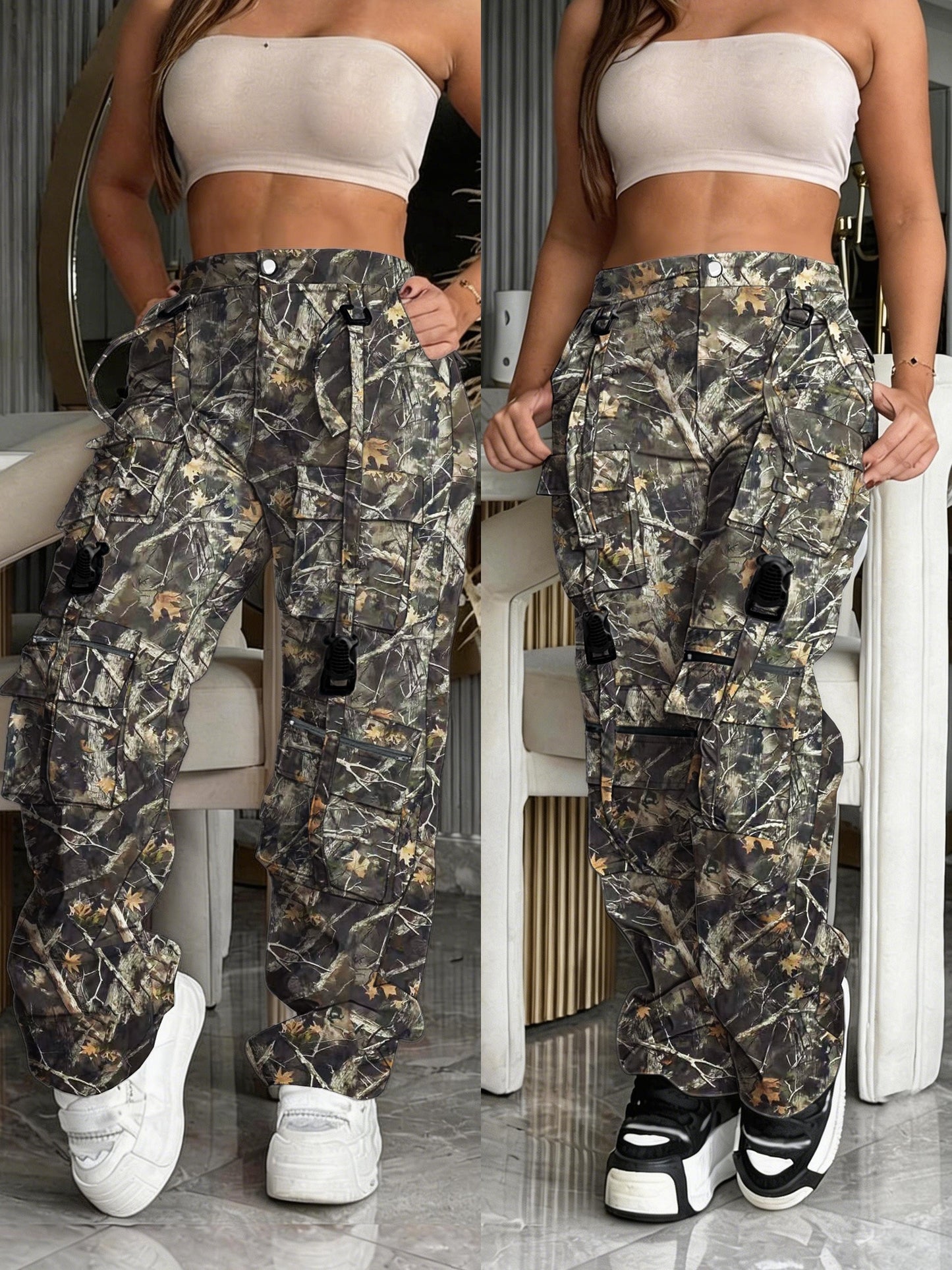 Effortless Cargo Pants for Women with High Waist Multi Pocket Wide Leg Utility Style