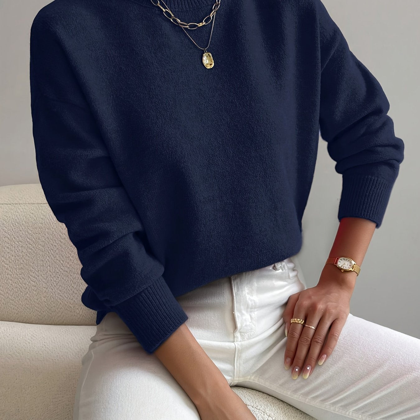 Comfortable Knit Sweater for Women with Mock Neck Long Sleeve Relaxed Oversized Style