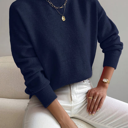 Comfortable Knit Sweater for Women with Mock Neck Long Sleeve Relaxed Oversized Style