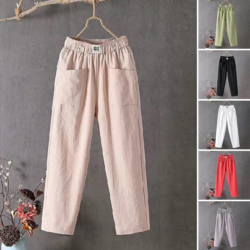 Effortless Linen Pants for Women with Elastic Waist Wide Leg Patch Pocket Relaxed Casual Style