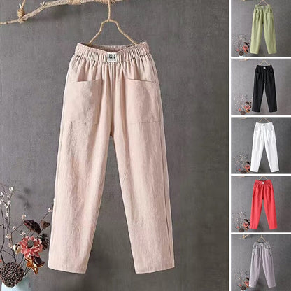 Effortless Linen Pants for Women with Elastic Waist Wide Leg Patch Pocket Relaxed Casual Style