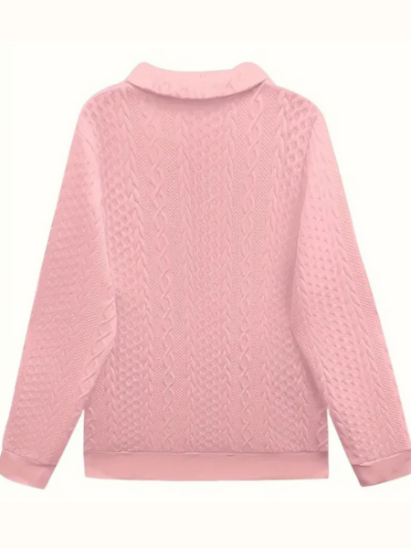 Comfortable Cable Knit Sweater for Women with Zip Collar Long Sleeve Relaxed Textured Style