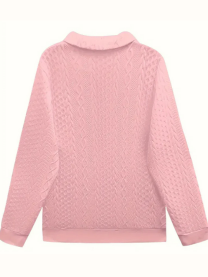 Comfortable Cable Knit Sweater for Women with Zip Collar Long Sleeve Relaxed Textured Style