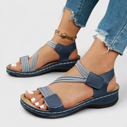 Comfortable Orthopedic Sandals for Women with Elastic Strap Velcro Ankle Open Toe Platform Casual Style