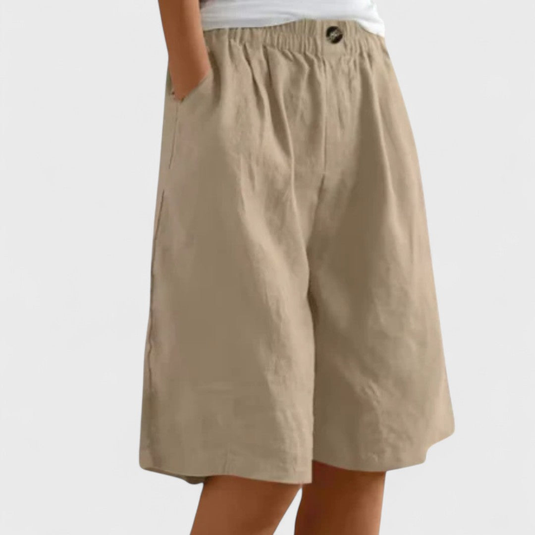 Effortless Linen Shorts for Women with High Waist Elastic Waistband Pleated Wide Leg Casual Style