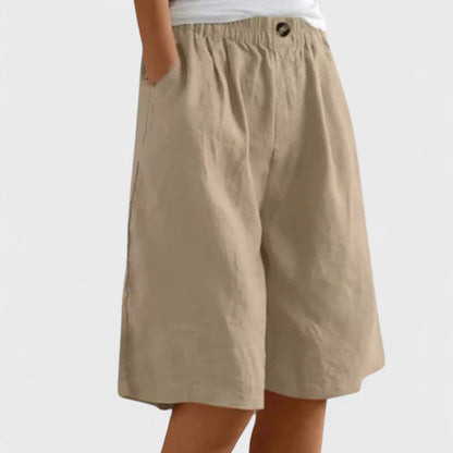 Effortless Linen Shorts for Women with High Waist Elastic Waistband Pleated Wide Leg Casual Style